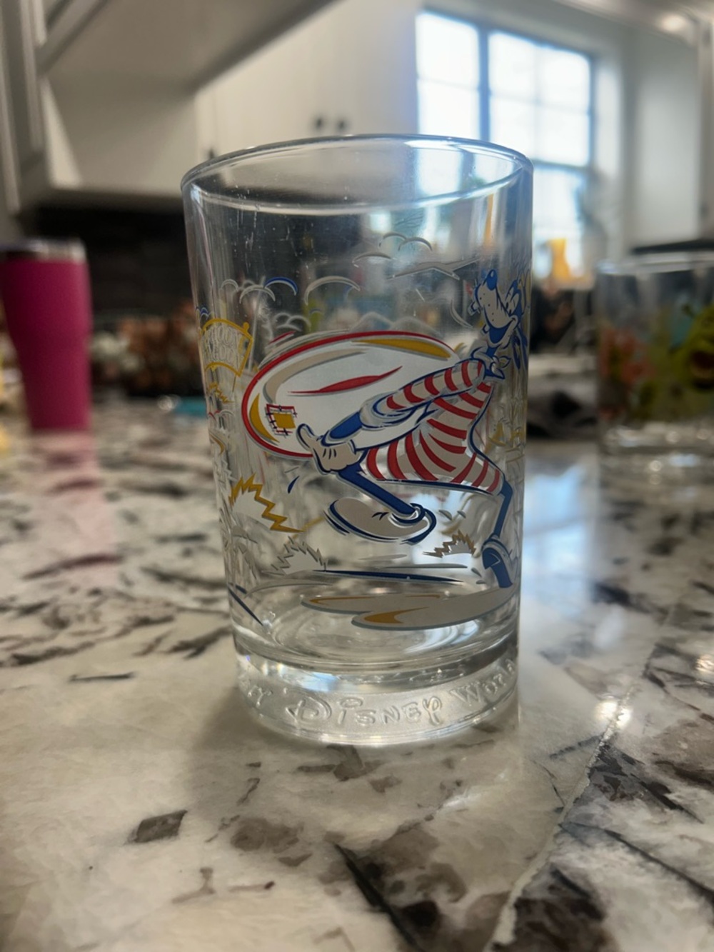 Vintage Disney Goofy Striped Shirt Glass - Red, Blue, Gold